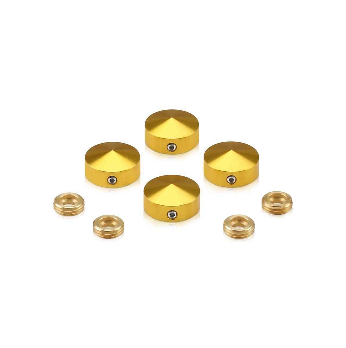 Set of 4 Conical Locking Screw Cover, Diameter: 11/16'' (Less 3/4''), Aluminum Gold Anodized Finish (Indoor or Outdoor Use)