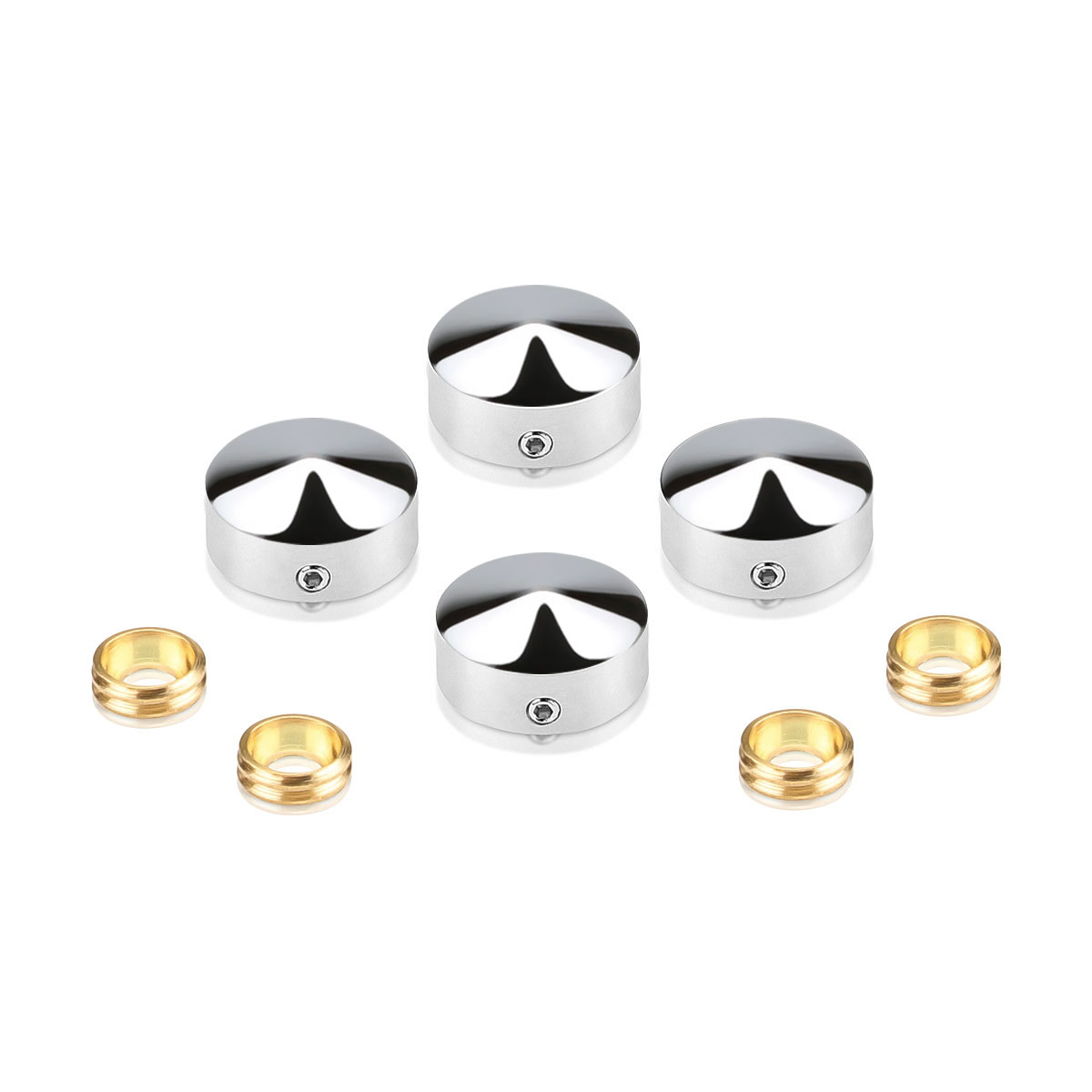 Set of 4 Conical Locking Screw Cover Diameter 11/16'', Polished Stainless Steel Finish (Indoor or Outdoor)