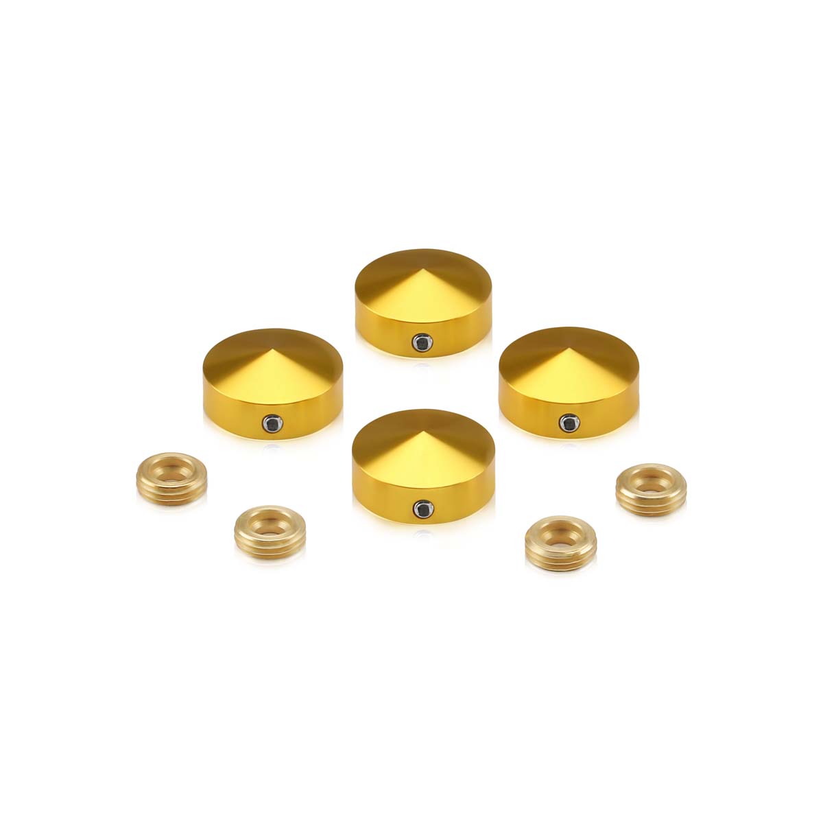Set of 4 Conical Locking Screw Cover, Diameter: 13/16'' (3/4''), Aluminum Gold Anodized Finish (Indoor or Outdoor Use)