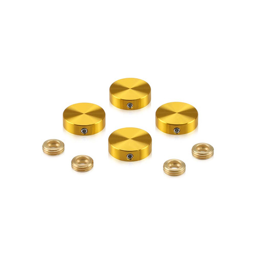 Set of 4 Locking Screw Cover, Diameter: 13/16'' (3/4''), Aluminum Gold Anodized Finish, (Indoor or Outdoor Use)