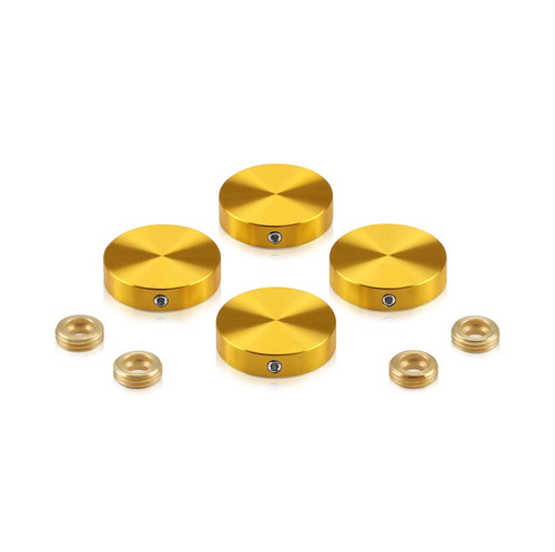 Set of 4 Locking Screw Cover, Diameter: 1'', Aluminum Gold Anodized Finish, (Indoor or Outdoor Use)