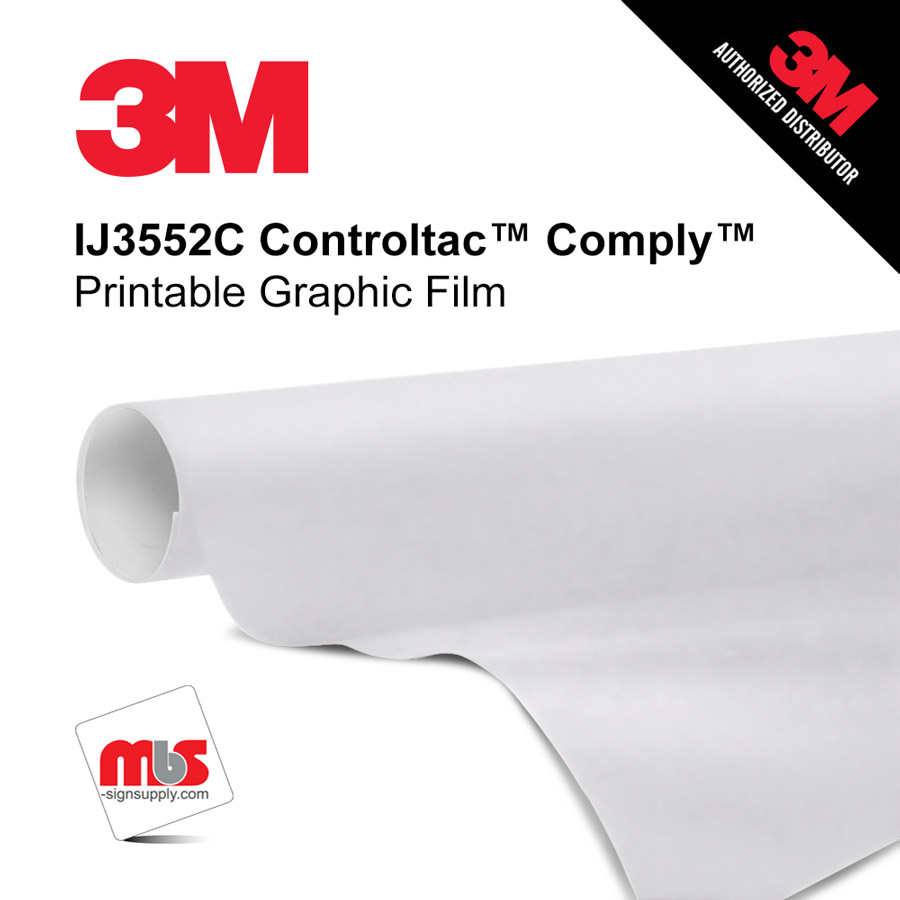 48'' x 100 Yards 3M™ IJ3552C Controltac™ 2 Mil Intermediate Unpunched 2 year Indoor/Outdoor Luster White Printable Vinyl (Color Code 010)