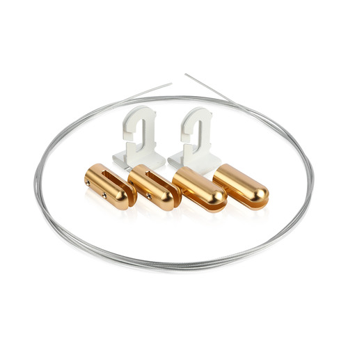 Wire Suspension Kit for Signage – Includes 10ft x 1/16'' Black Wire Cable, Drop Ceiling Mounts, and Grippers for 1/8'' Material, Aluminum Champagne Anodized Finish