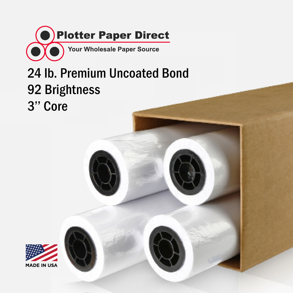 30'' x 450' Rolls - 24 lb Premium White Inkjet Engineering Bond on 3'' Core (Pack of 4)