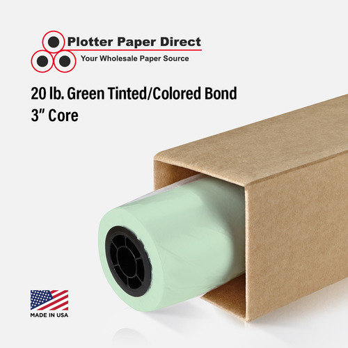18'' x 500' Rolls - 20# Green Tinted/Colored Bond - 3'' Core