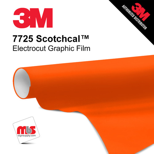 15'' x 50 Yards 3M™ 7725 Scotchcal™ ElectroCut™ Gloss Bright Orange 8 year Unpunched 2 Mil Cast Graphic Vinyl Film (Color Code 014)