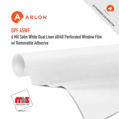 60'' X 54 Yard Roll - Arlon DPF 47WF 6 Mil Satin White Dual Liner 60/40 Perforated Window Film w/ Removable Adhesive