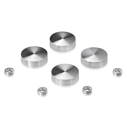 Set of 4 Screw Cover, Diameter: 7/8'', Aluminum Clear Shiny Anodized Finish, (Indoor or Outdoor Use)