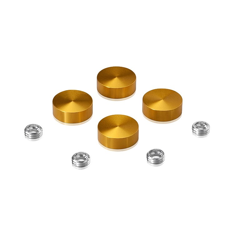 Set of 4 Screw Cover, Diameter: 11/16'' (less 3/4''), Aluminum Gold Anodized Finish, (Indoor or Outdoor Use)