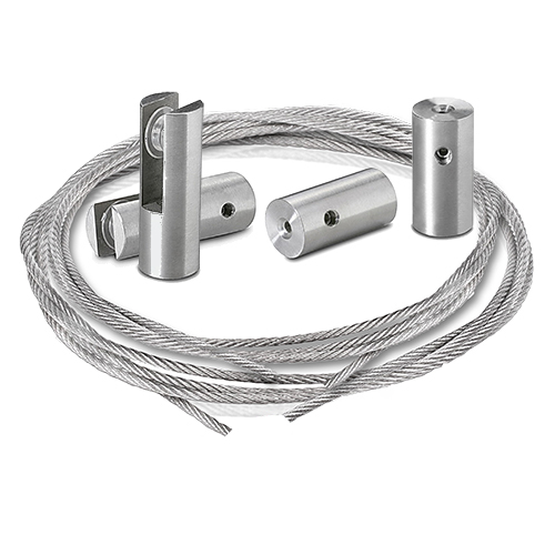 2 Pieces of 120'' Stainless Steel Satin Brushed Suspended Cable Kits for 3/8'' Thick Material (2 Full Sets) - 1/16'' Diameter Cable