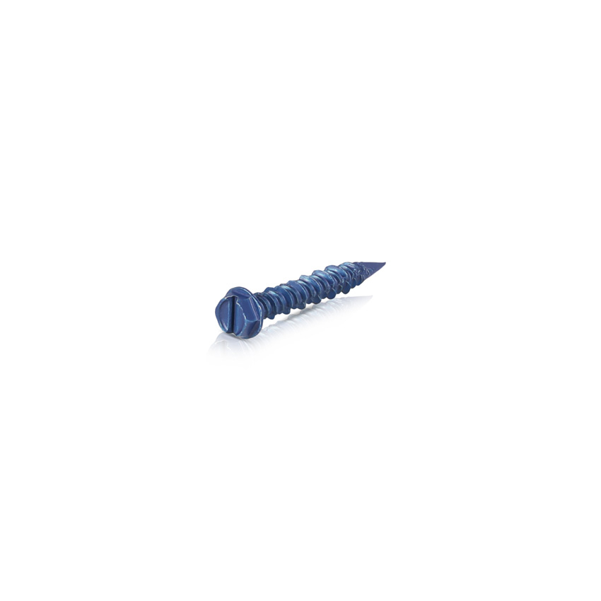 Concrete screws, Steel blue coated finish, Slotted hex washer head, Diameter: 3/16'', Length:1-1/4''