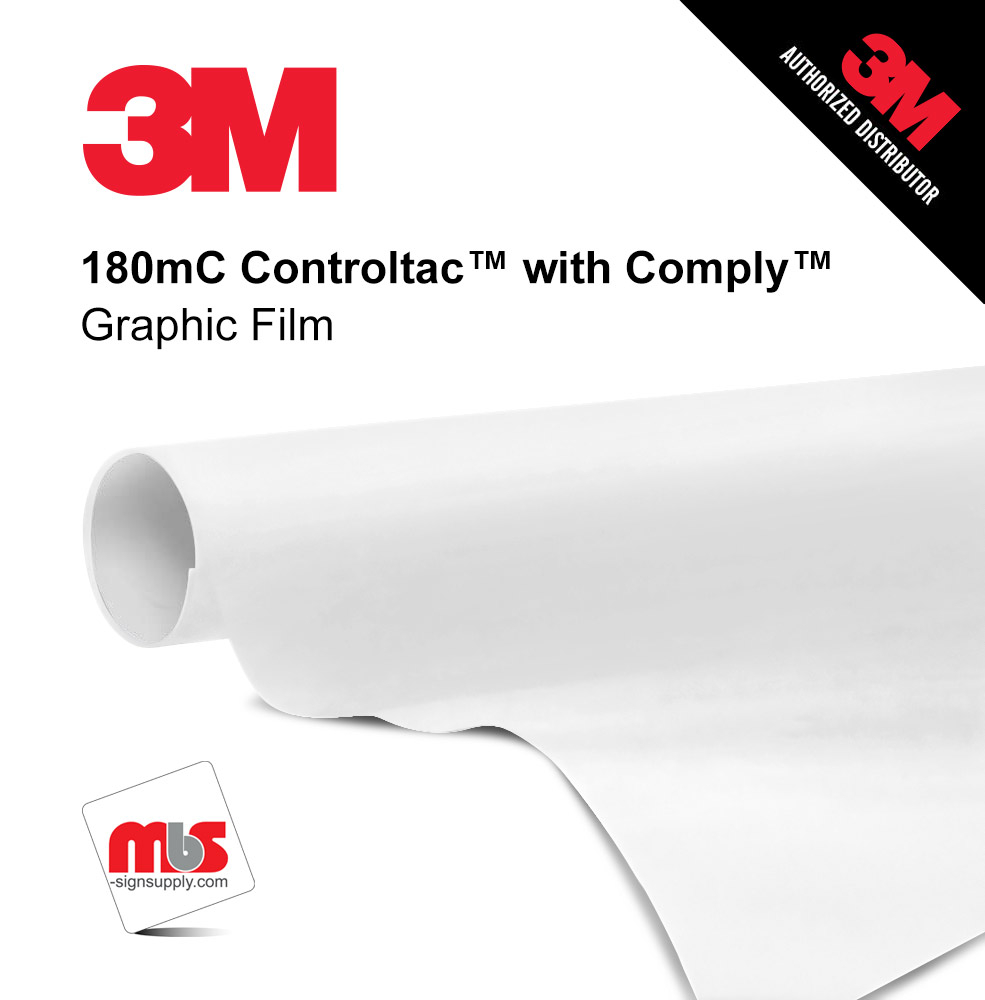 15'' x 10 Yards 3M™ 180mC Controltac™ Gloss White 10 year Unpunched 2 Mil Cast Graphic Vinyl Film (Color Code 010)