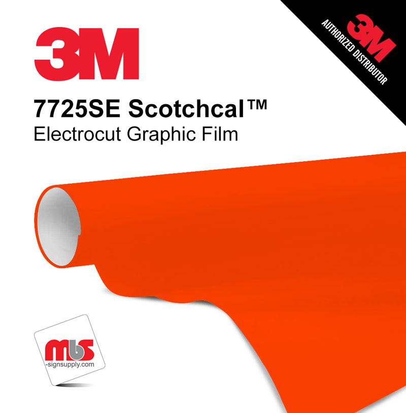 48'' x 50 Yards 3M™ 7725 Scotchcal™ ElectroCut™ Fluorescent Orange 8 year Unpunched 3.2 Mil Cast Graphic Vinyl Film (Color Code 404)