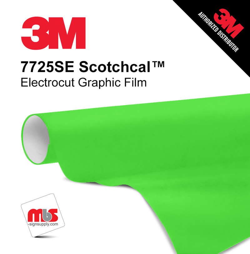 48'' x 10 Yards 3M™ 7725 Scotchcal™ ElectroCut™ Fluorescent Green 8 year Unpunched 3.2 Mil Cast Graphic Vinyl Film (Color Code 406)