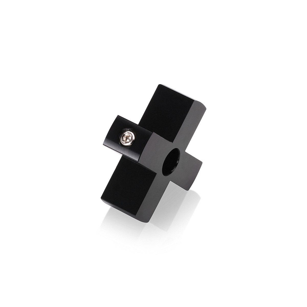 4-Way Standoffs Hub, Diameter: 1 1/2'', Thickness: 1/2'', Black Anodized Aluminum [Required Material Hole Size: 7/16'']