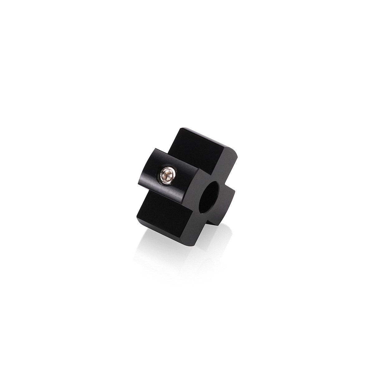 4-Way Standoffs Hub, Diameter: 1'', Thickness: 1/2'', Black Anodized Aluminum [Required Material Hole Size: 7/16'']