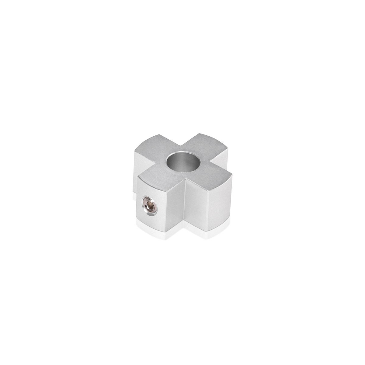 4-Way Standoffs Hub, Diameter: 1'', Thickness: 1/2'', Clear Anodized Aluminum [Required Material Hole Size: 7/16'']
