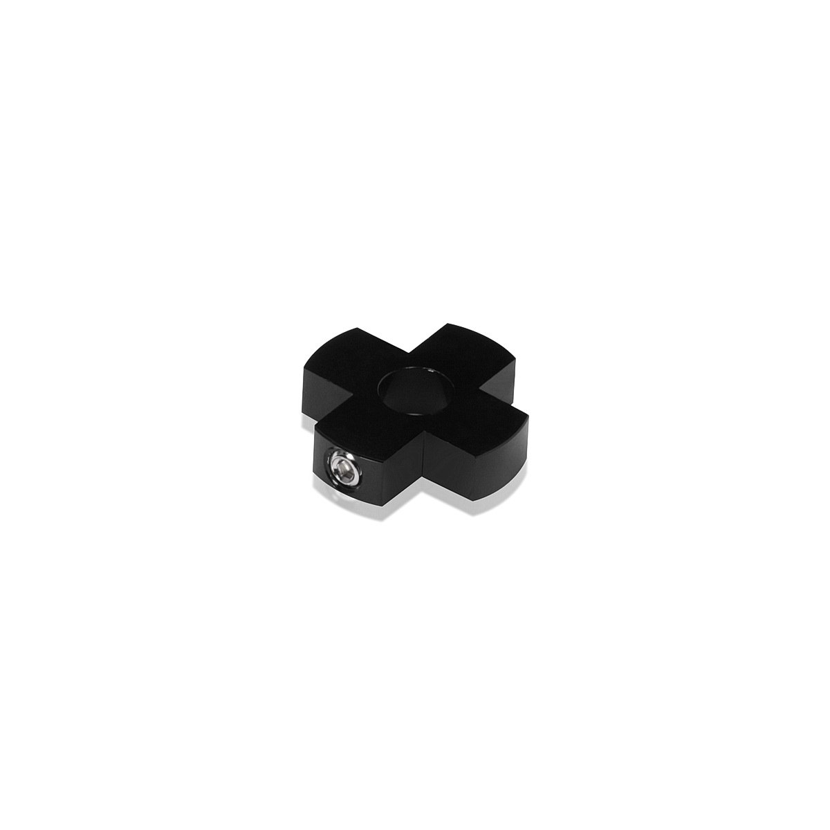 4-Way Standoffs Hub, Diameter: 1'', Thickness: 1/4'', Black Anodized Aluminum [Required Material Hole Size: 7/16'']