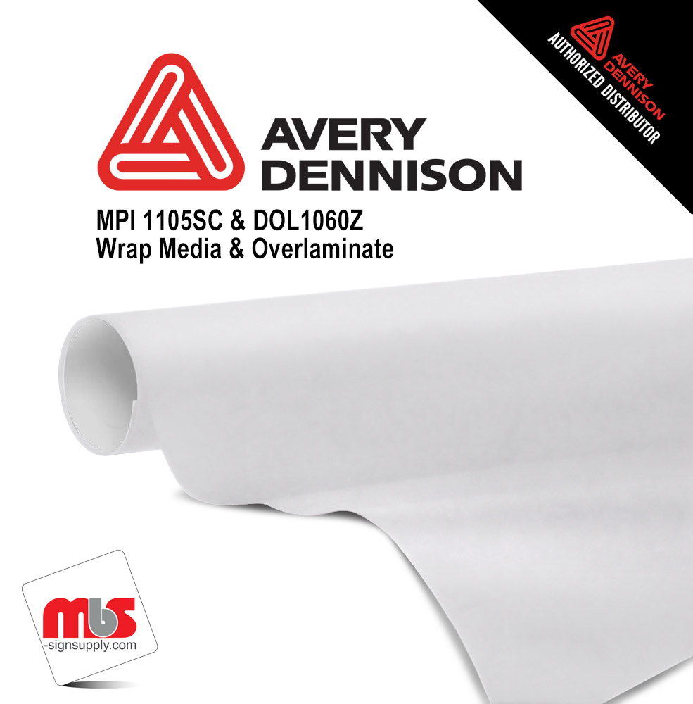 Bundle of 30'' x 50 yards Avery MPI1105SC & DOL1060Z White & Clear Gloss 5 year Long Term Unpunched 4.1 Mil Eco Solvent Printable Vehicle Wrap Media & Overlaminate
