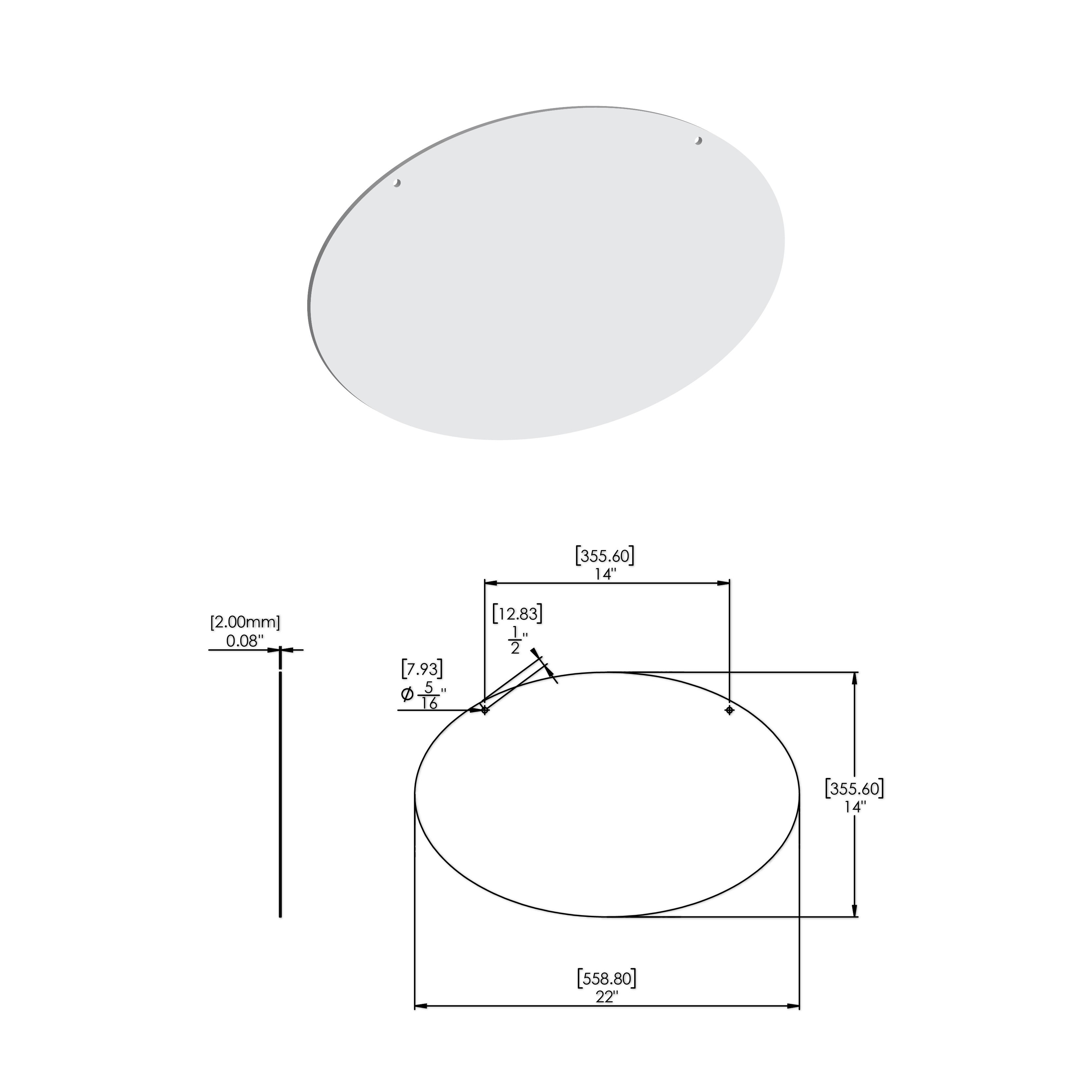 22'' W X 14'' H X .080'' T White Oval Sign Blanks and 2 Pre-Punched 5/16'' Holes