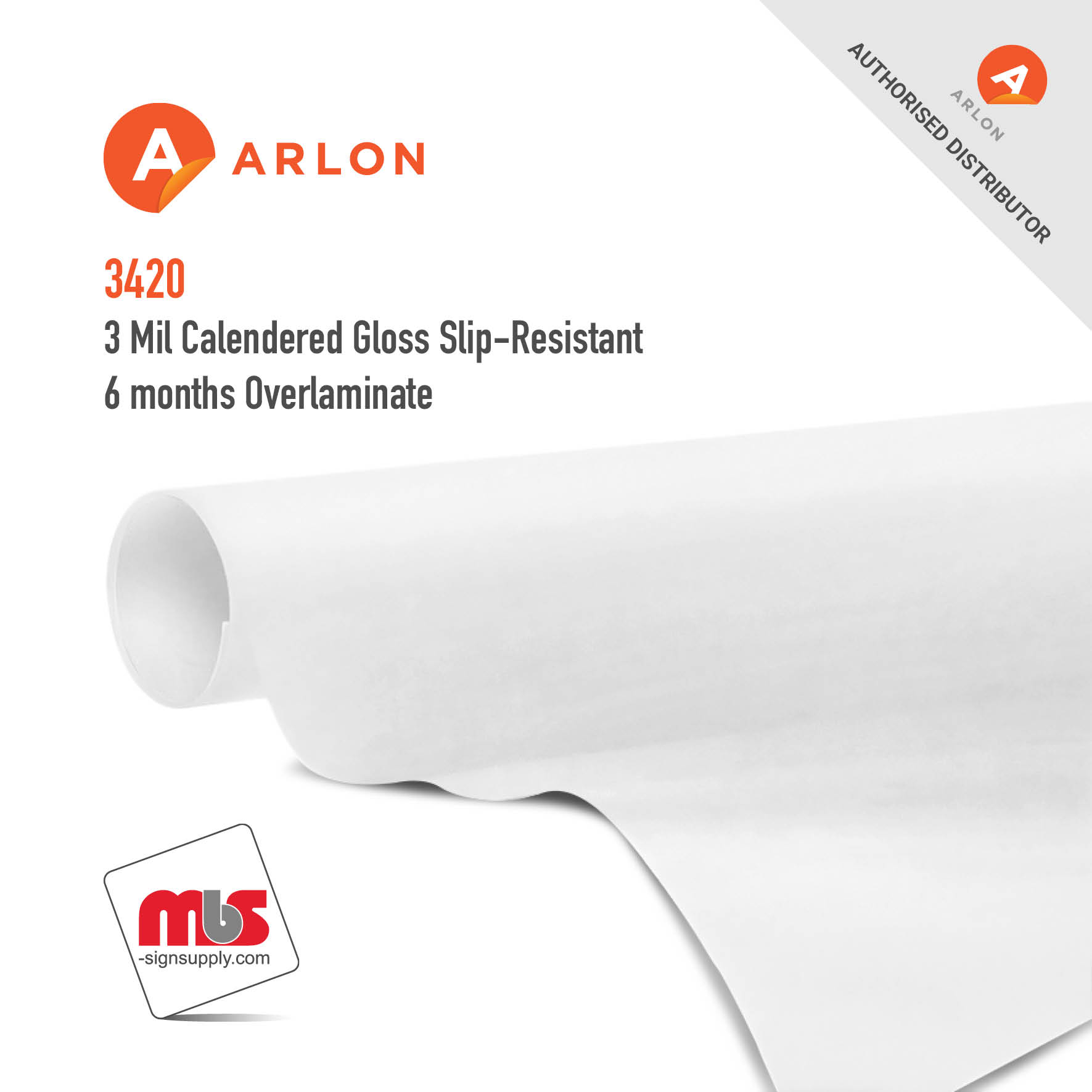 30'' x 50 Yard Roll - Arlon 3420 3 Mil Calendered Gloss Slip-Resistant 6 months Overlaminate