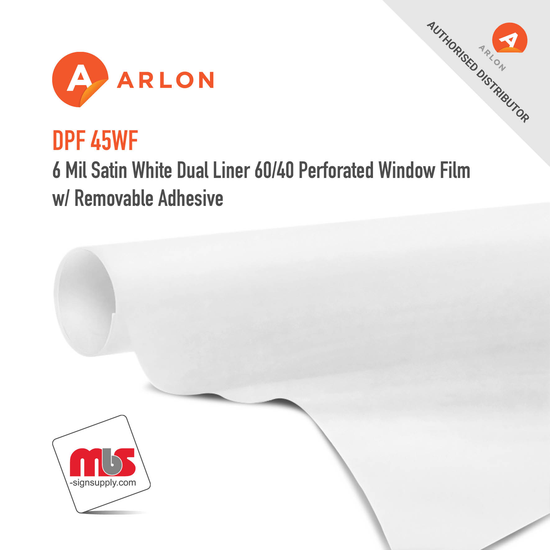 54'' X 54 Yard Roll - Arlon DPF 44WF 6 Mil Satin White Dual Liner  60/40 Perforated Window Film w/ Removable Adhesive