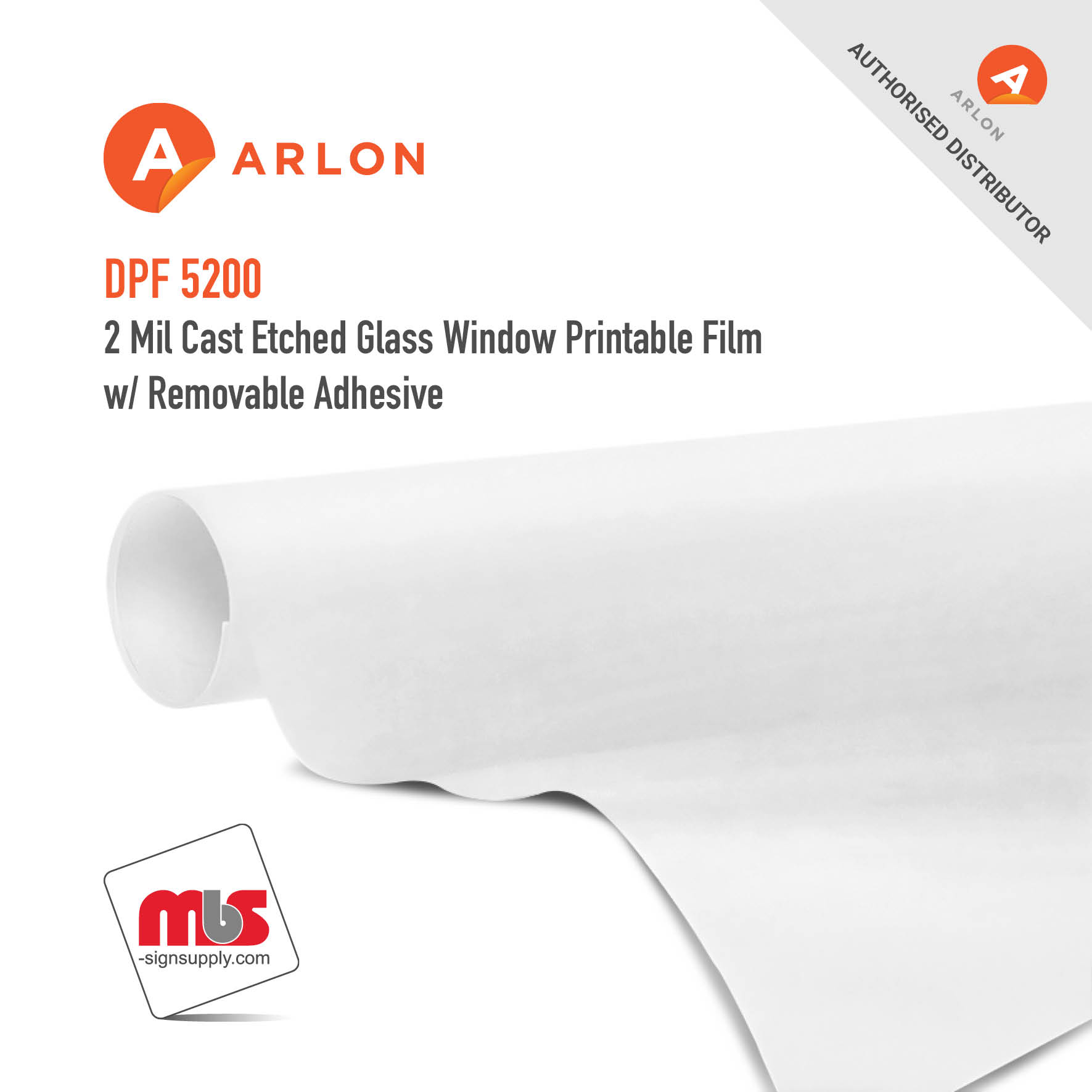 24'' x 50 Yard Roll - Arlon DPF 5200 2 Mil Cast Silver Etched Glass Window Printable Film w/ Removable Adhesive