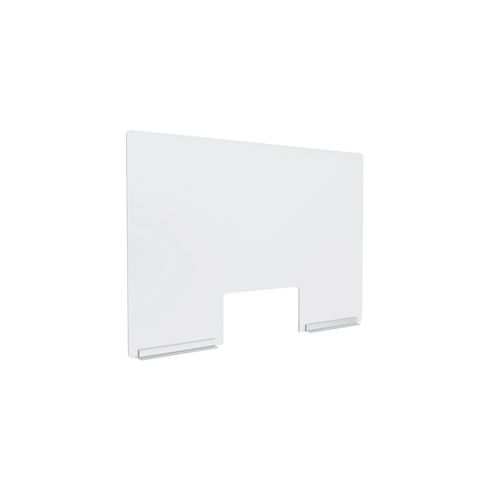 Clear Acrylic Sneeze Guard 30'' Wide x 20'' Tall (10'' x 5'' Cut Out), with (2) 8'' Clear Anodized Aluminum Channel Mounts