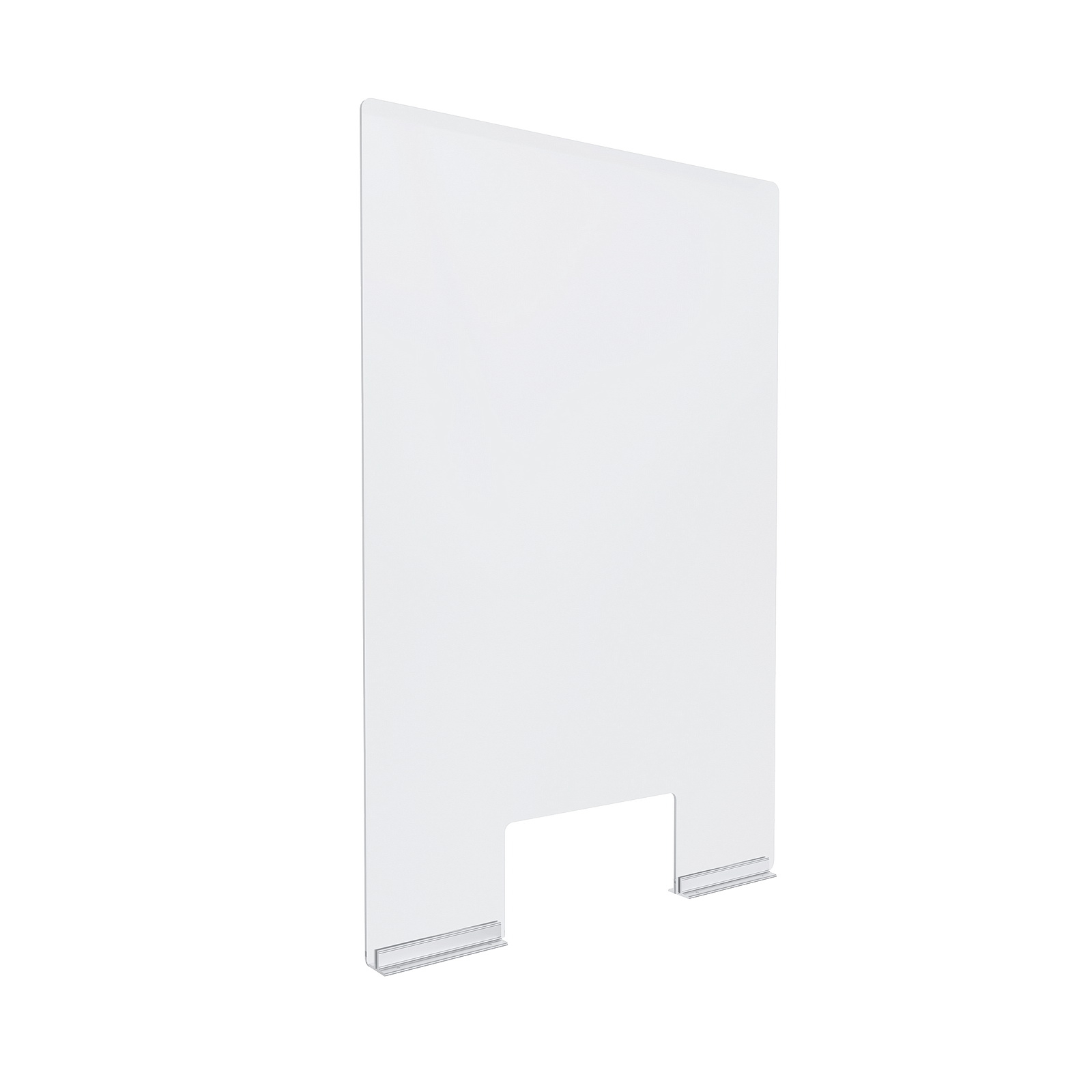 Clear Acrylic Sneeze Guard 23-1/2'' Wide x 35'' Tall (10'' x 5'' Cut Out), with (2) 6'' Clear Anodized Aluminum Channel Mounts