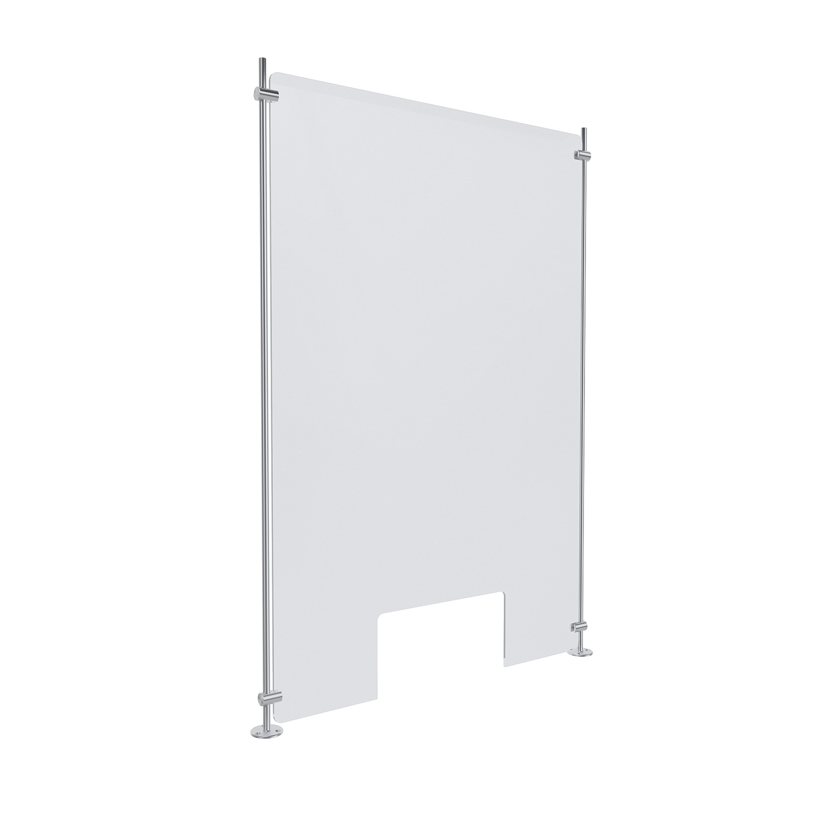 Clear Acrylic Sneeze Guard 23-1/2'' Wide x 35'' Tall (10'' x 5'' Cut Out), with (2) 36'' Tall x 3/8'' Diameter Clear Anodized Aluminum Rods on the Side 
