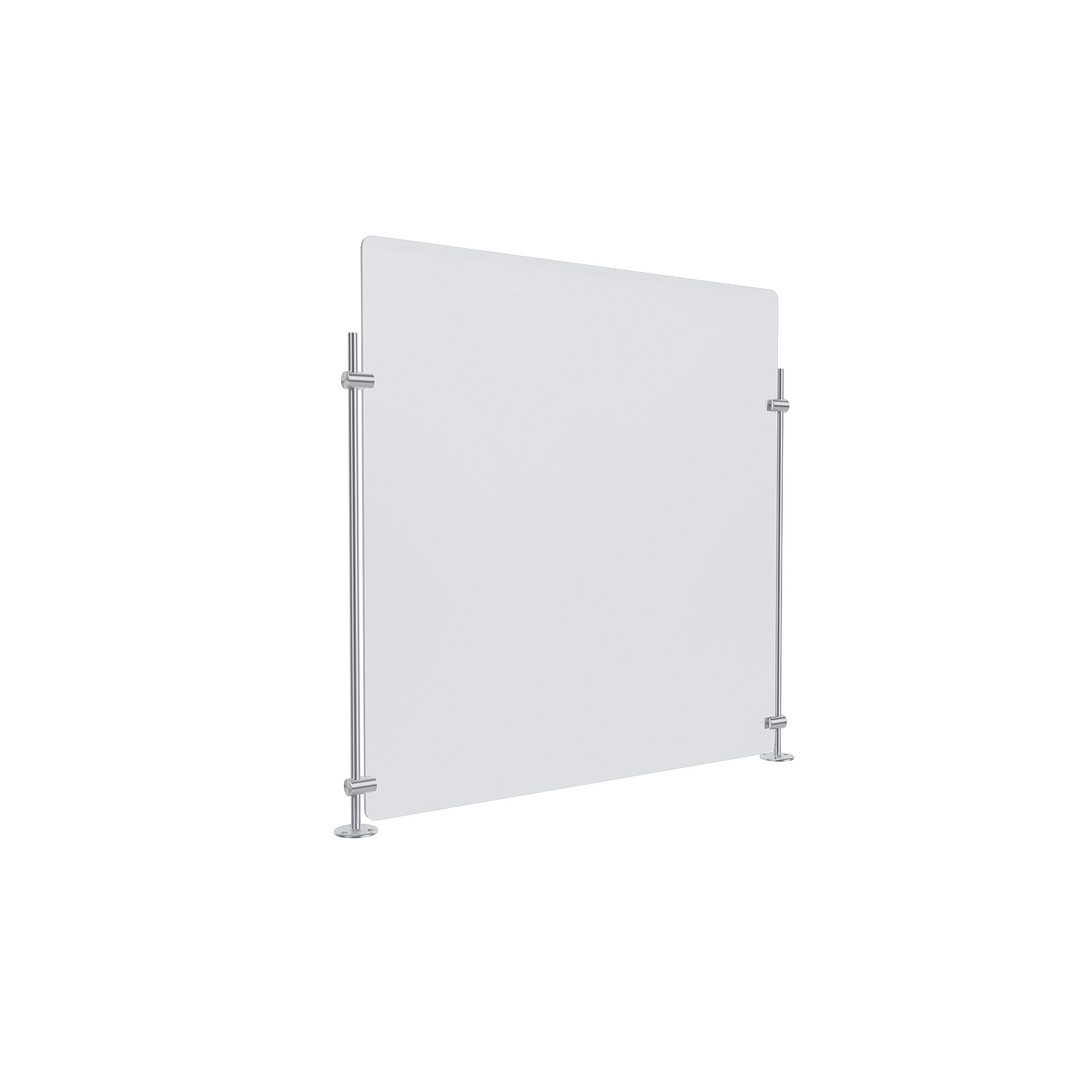 Clear Acrylic Sneeze Guard 23-1/2'' Wide x 23-1/2'' Tall, with (2) 20'' Tall x 3/8'' Diameter Clear Anodized Aluminum Rods on the Side