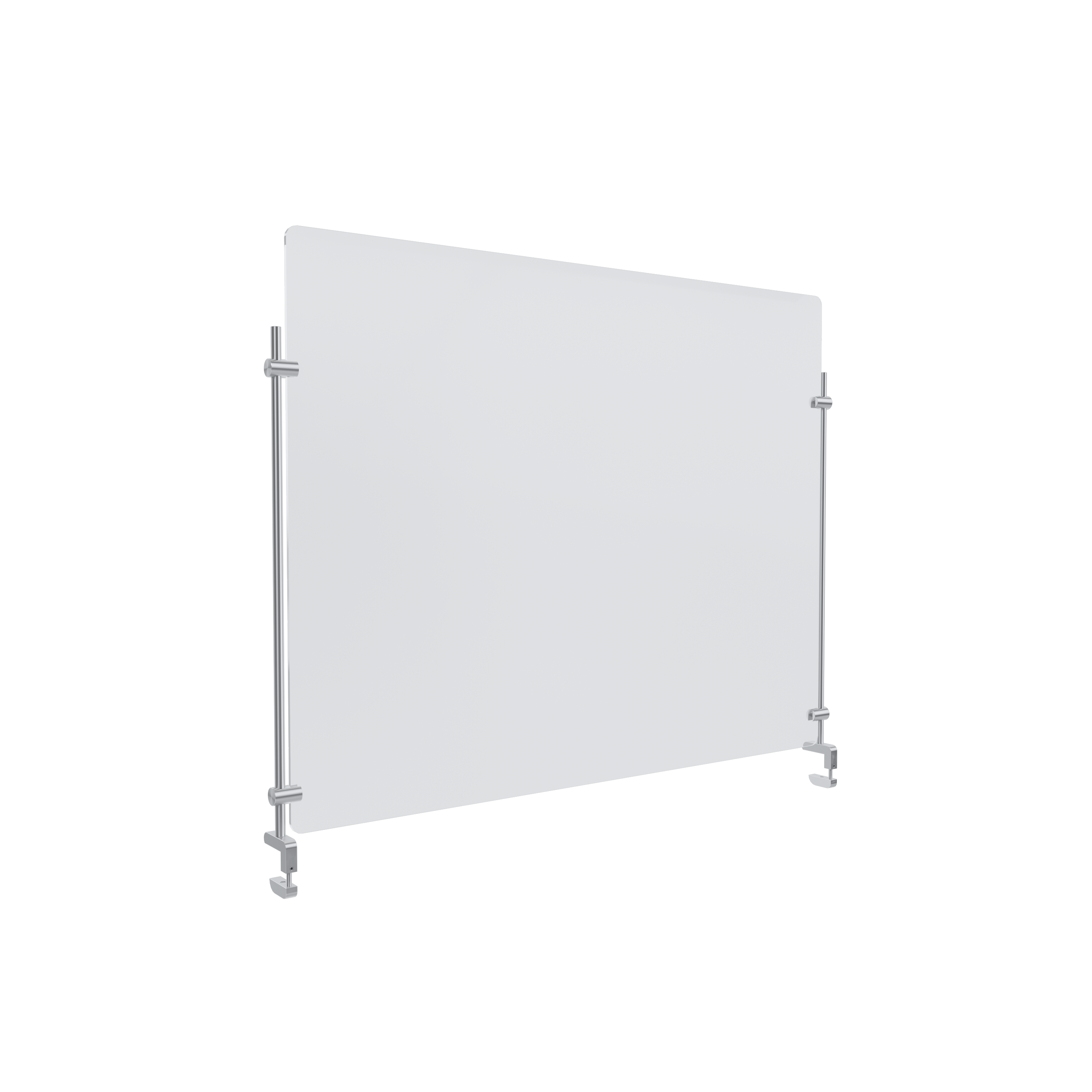 Clear Acrylic Sneeze Guard 30'' Wide x 23-1/2'' Tall, with (2) 20'' Tall x 3/8'' Diameter Clear Anodized Aluminum Rod with Counter Clamps (Clamp Material Accepted 3/4'' to 1-1/2'')