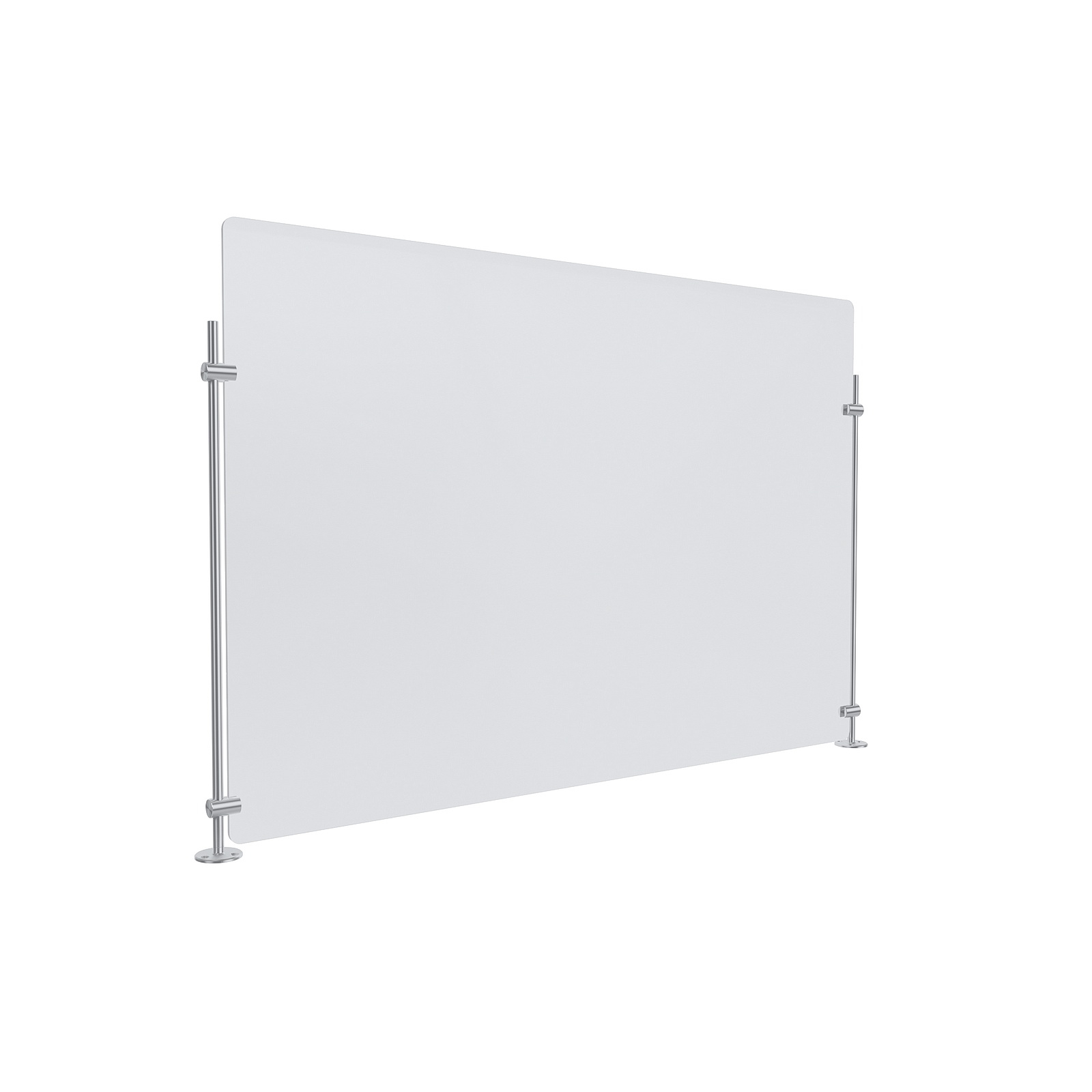 Clear Acrylic Sneeze Guard 35'' Wide x 23-1/2'' Tall, with (2) 20'' Tall x 3/8'' Diameter Clear Anodized Aluminum Rods on the Side.