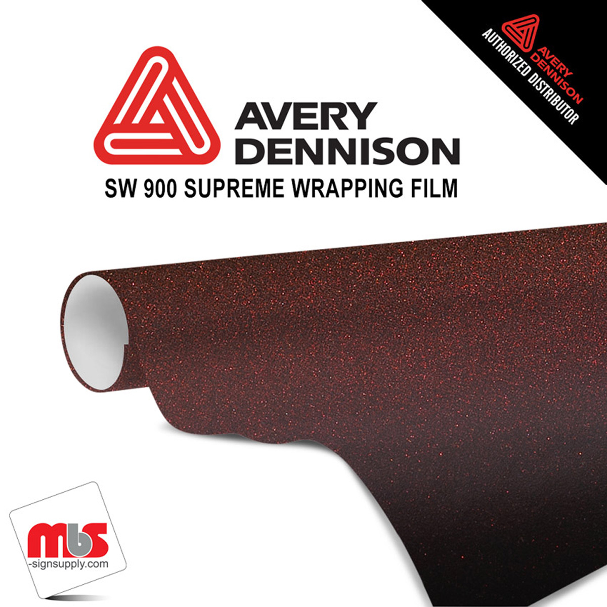 60'' x 25 yards Avery SW900 Satin Solar Dawn - Black/Red 5 year Short Term Unpunched 3.2 Mil Wrap Vinyl (Color Code 476)