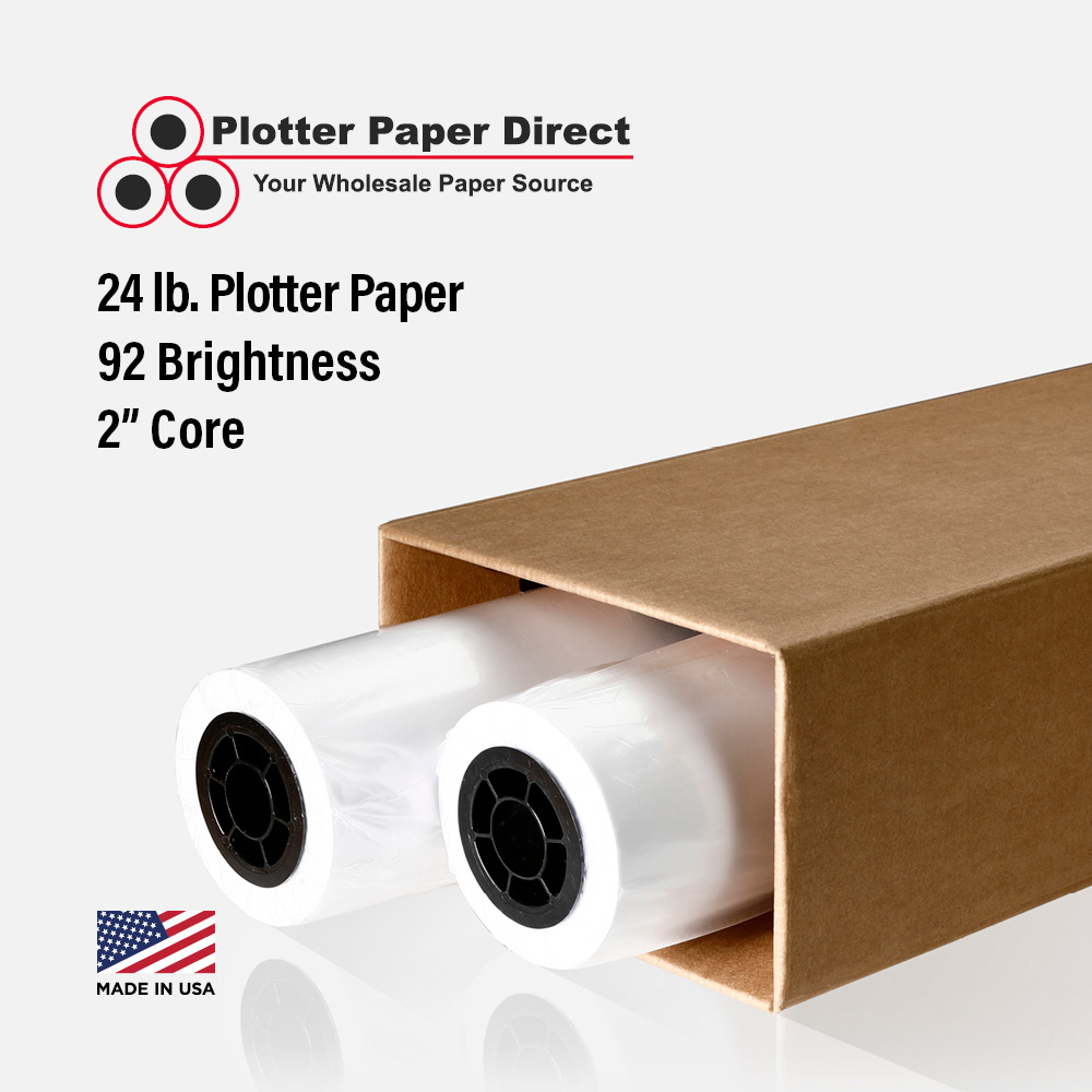 24'' x 300' Rolls - 24# Plotter Paper - 2'' Core (Pack of 2)
