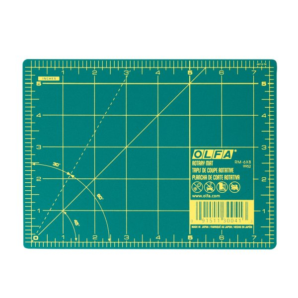 Olfa 8'' Wide x 6'' Long x 1.5mm Thick Double-Side Green Rotary Cutting Mat w/ Measuring Marks