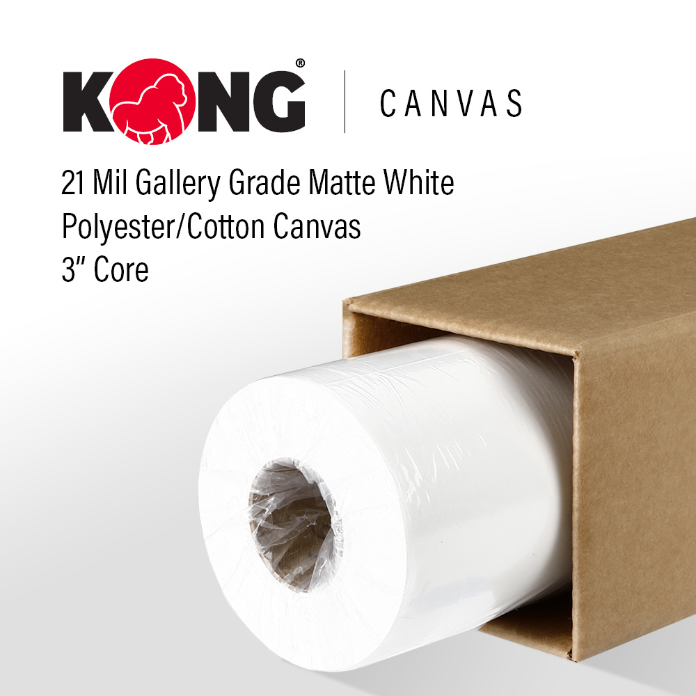 44'' x 45' Kong Canvas - 21 Mil Gallery Grade Gloss White Polyester/Cotton Canvas on 3'' Core w/ 2'' Adapter