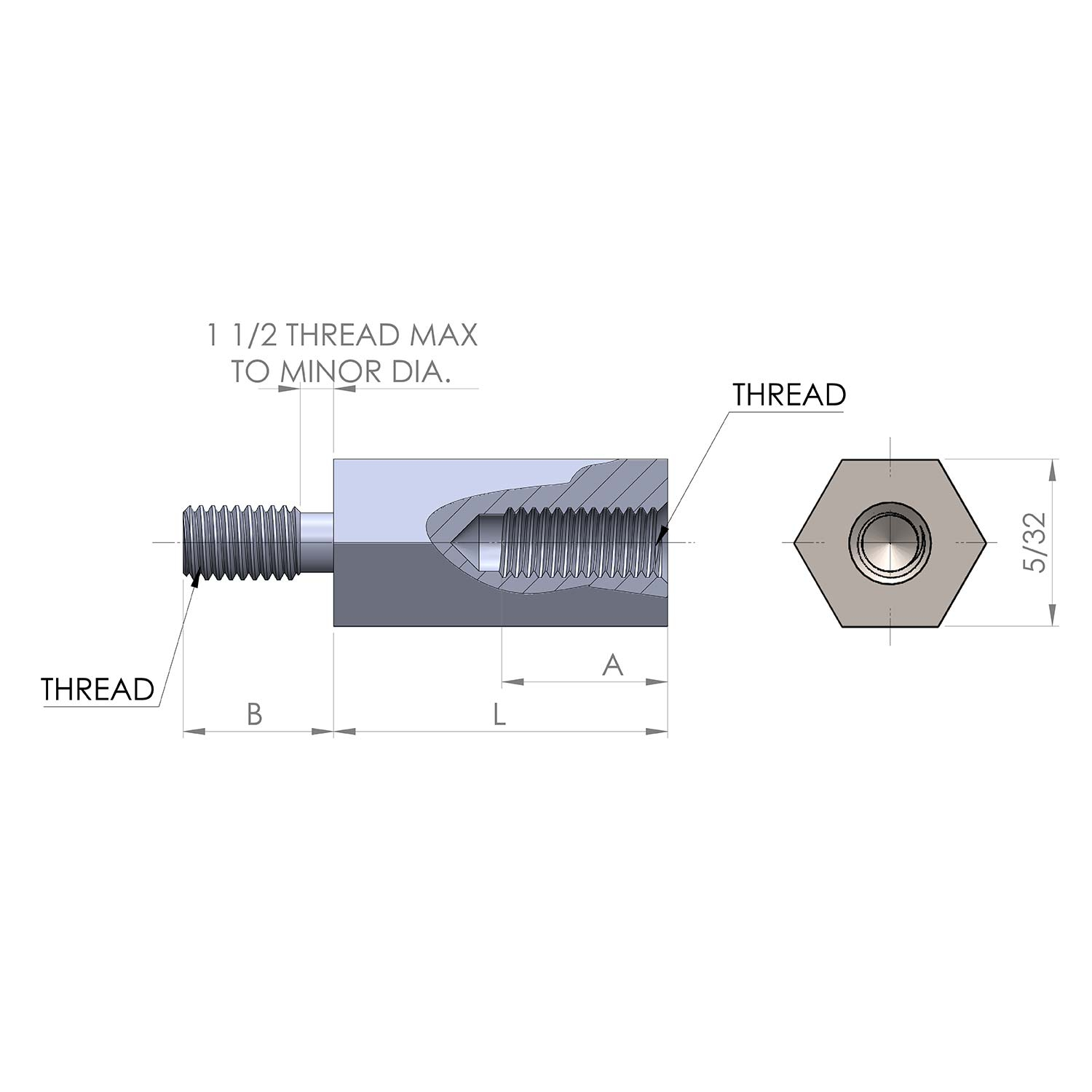 5/32'' Hex Male to Female Standoff in Aluminum Alodine 1200