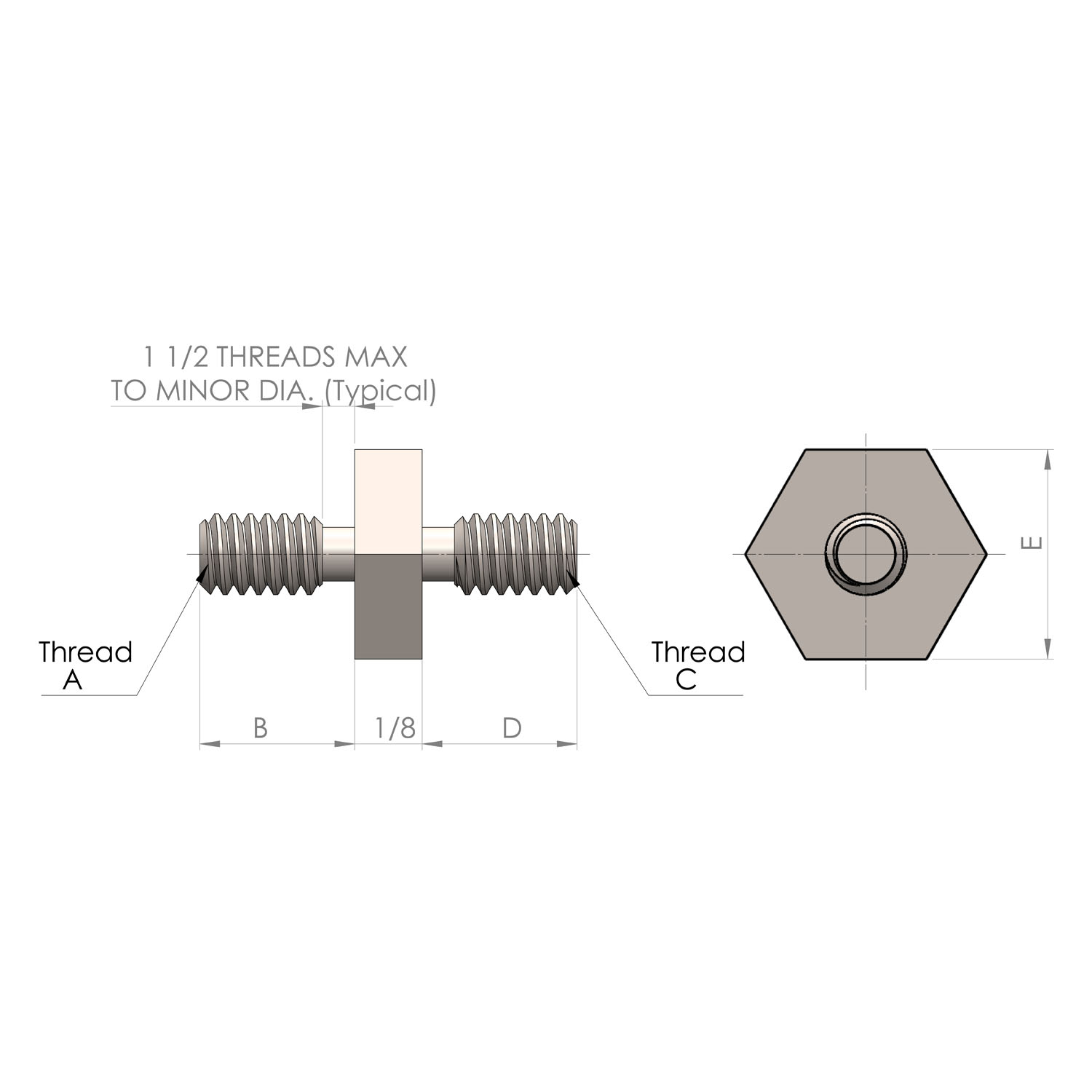 1/4'' Hex Male to Male Standoff 3/16'' length & 4-40 thread to 1/4'' length & 6-32 thread
