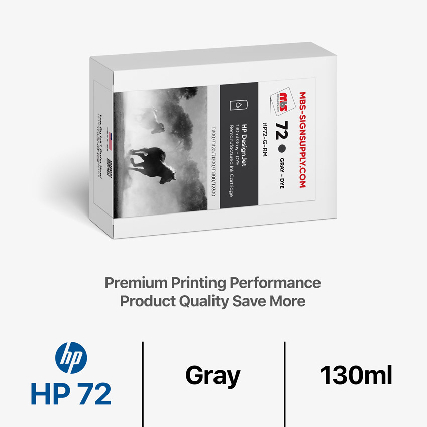 HP 72 DYE 130ml Remanufactured Gray Ink Cartridge for Designjet T1100/T1120/T1200/T1300/T2300
