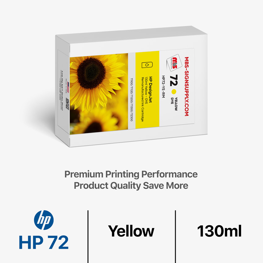 HP 72 DYE 130ml Remanufactured Yellow Ink Cartridge for Designjet T1100/T1120/T1200/T1300/T2300