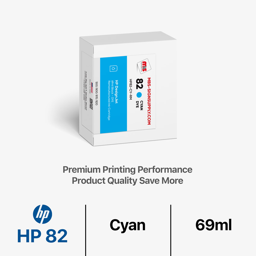 HP 82 DYE 69ml Remanufactured Cyan Ink Cartridge for Designjet 500/800/815/820