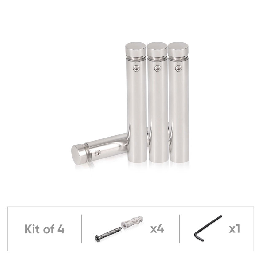 (Set of 4) 1/2'' Diameter X 2-1/2'' Barrel Length, (304) Stainless Steel Polished Finish. Standoff with (4) 2208Z Screw and (4) LANC1 Anchor for concrete or drywall (For Inside / Outside use) Secure Standoff [Required Material Hole Size: 3/8'']
