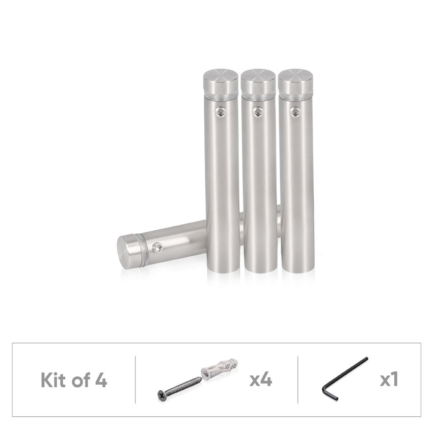 (Set of 4) 1/2'' Dia. X 2-1/2'' Barrel Length, (316 Marine Grade) Stainless Steel Brushed Finish. Easy Fasten Standoff with (4) 2208Z Screw and (4) LANC1 Anchor for concrete/drywall and (1) M4 Allen Key (For  In/Out use) [Req. Mat. Hole Size: 3/8'']