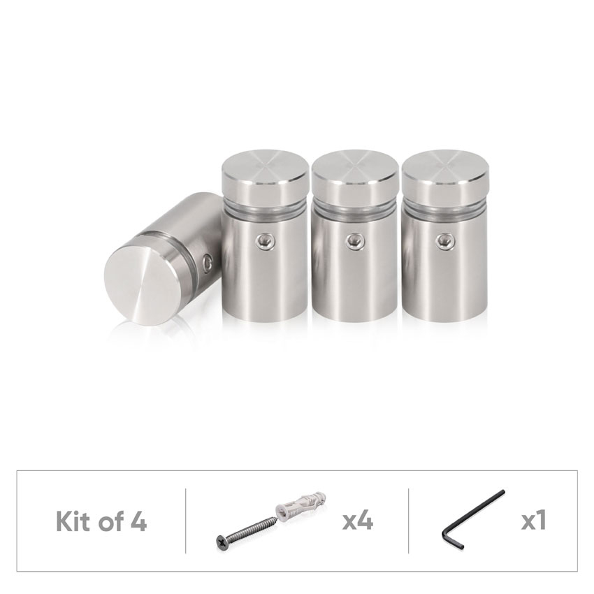 (Set of 4) 5/8'' Dia. X 3/4'' Barrel Length, (316 Marine Grade) Stainless Steel Brushed Finish. Easy Fasten Standoff with (4) 2216Z Screws and (4) LANC2 Anchors for concrete/drywall and (1) M4 Allen Key (For  In/Out use) [Req. Mat. Hole Size: 7/16'']