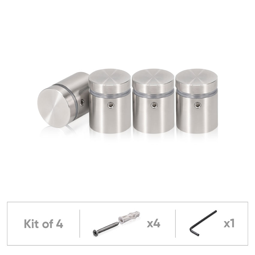 (Set of 4) 7/8'' Dia. X 3/4'' Barrel Length, (316 Marine Grade) Stainless Steel Brushed Finish. Easy Fasten Standoff with (4) 2216Z Screws and (4) LANC1 Anchors for concrete/drywall and (1) M4 Allen Key (For  In/Out use) [Req. Mat. Hole Size: 7/16'']