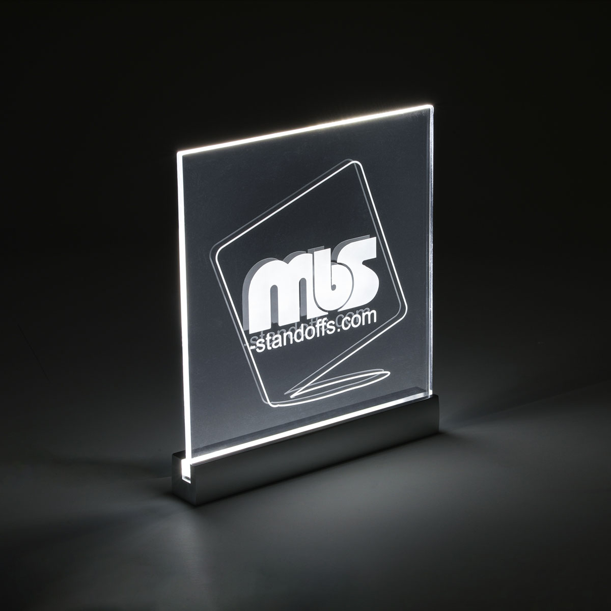 WHITE LED Sign Clamp in 3 1/8'' (80 mm) length X 1'' (25.4 mm) Silver satin aluminum finish.Mount Kit Supports Signs Up To 5/16'' Thick, Wall Mount, Low Voltage transformer included.