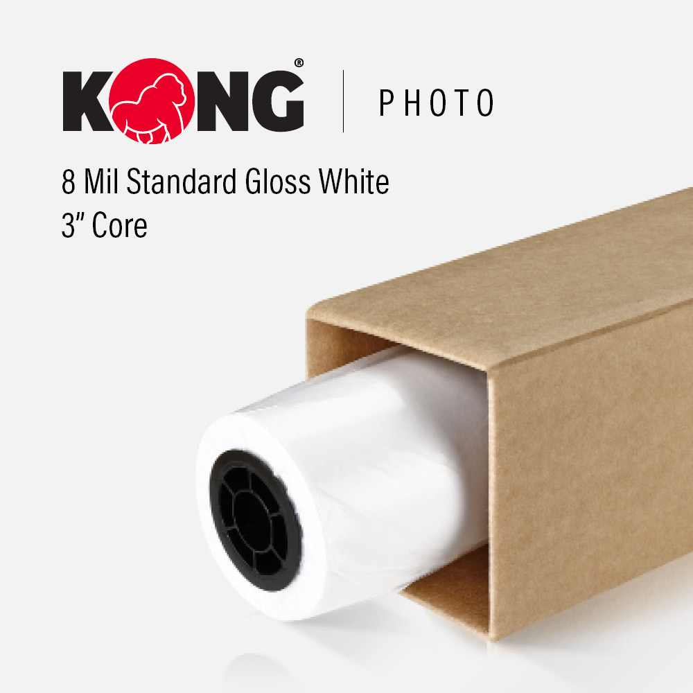 50'' x 100' Kong Paper - 8 Mil Standard Grade Microporous Fast Drying Gloss White Printable Paper on 3'' w/ 2'' Adapter