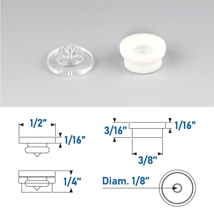 White Mini Quick Snap 1/2'' x 1/4'' Adhesive Mounted Heads (Sold Per Set 1 Body and 1 Head)