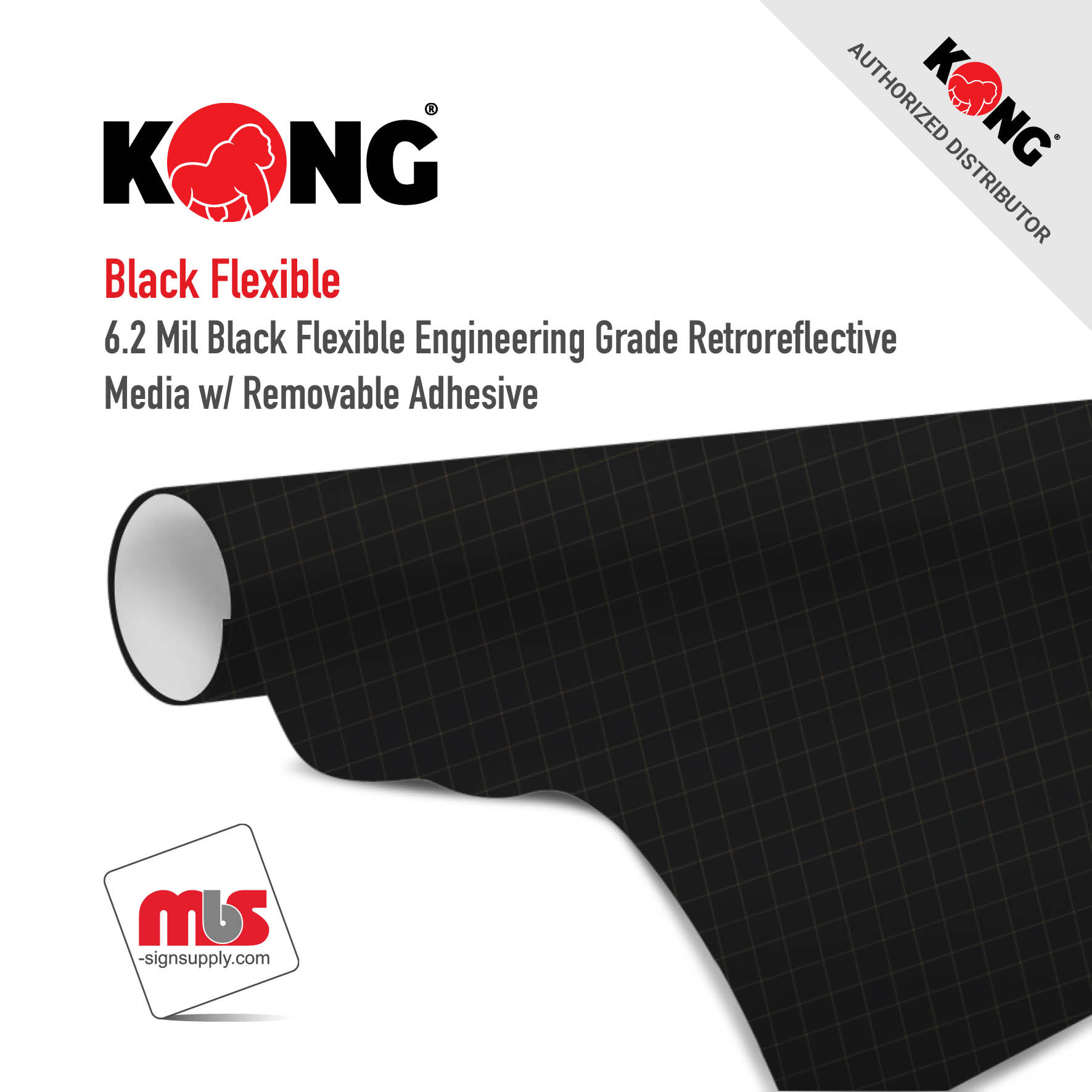 24'' x 50 Yard Roll - Kong Black Flexible Enginnering Grade Reflective Media w/ Removable Adhesive
